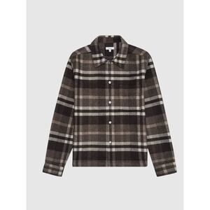 Reiss Cortez Wool Blend Plaid Overshirt Flannel Brown S